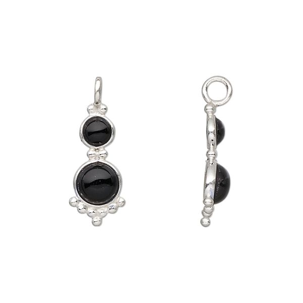 Black onyx / sterling silver 1pkg1, round drop 21.5x8mm / 4mm / 5mm image number 0