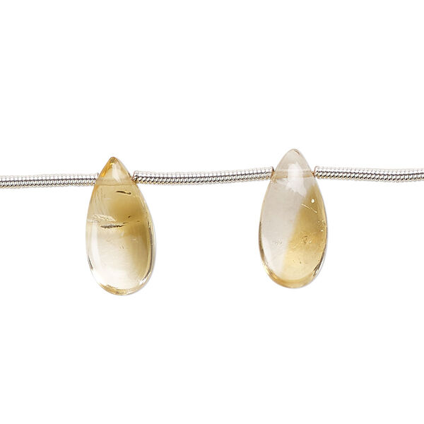 Citrine 1pkg12, hand-cut side-drilled puffed teardrop bead 15x7mm image number 0