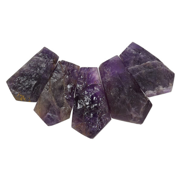 Amethyst 1pkg5, hand-cut top-drilled rough freeform bead graduated 30x18mm-45x19mm image number 0