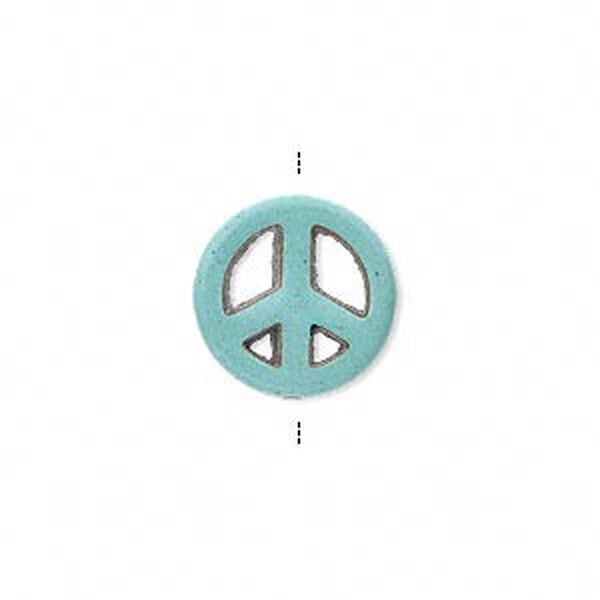Magnesite 1pkg12, hand-cut vertically-drilled peace sign bead 15mm image number 0