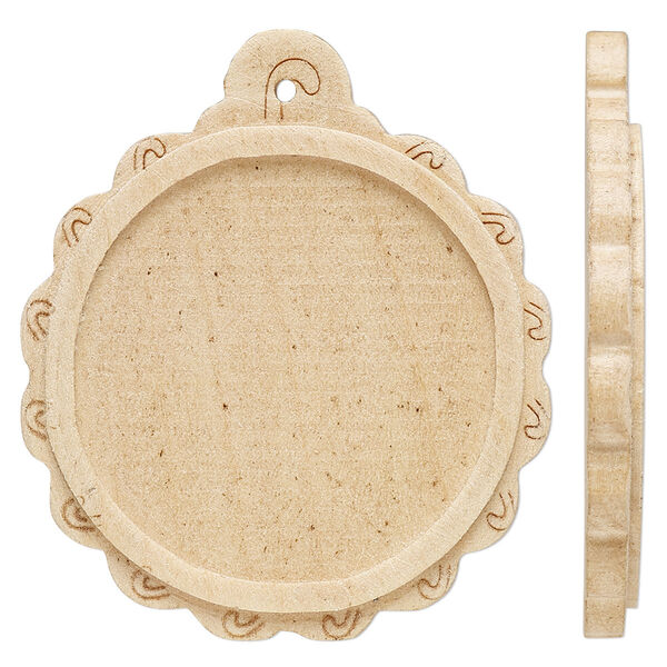 Focal, Japanese pagoda wood (natural), tan, 38mm single-sided top-drilled round with 30mm non-calibrated round glue-in setting. Sold per pkg of 8. image number 0