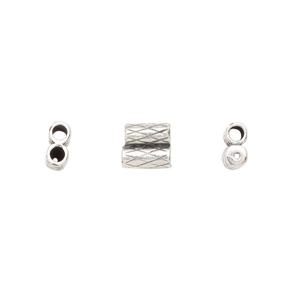 Clasp JBB Findings slide 1pkg1 brass, 7x6.5mm textured double-round tube, set of 2 antique silver-plated image number 0