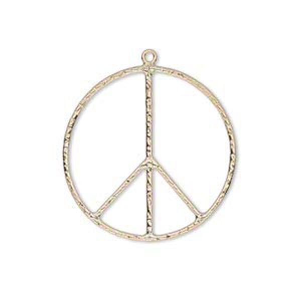 Charm, 14Kt gold-filled, 28mm textured peace sign. Sold individually. image number 0