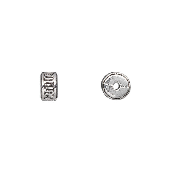 Bead, antique silver-plated "pewter" (zinc-based alloy), 7x4mm rondelle. Sold per pkg of 50. image number 0