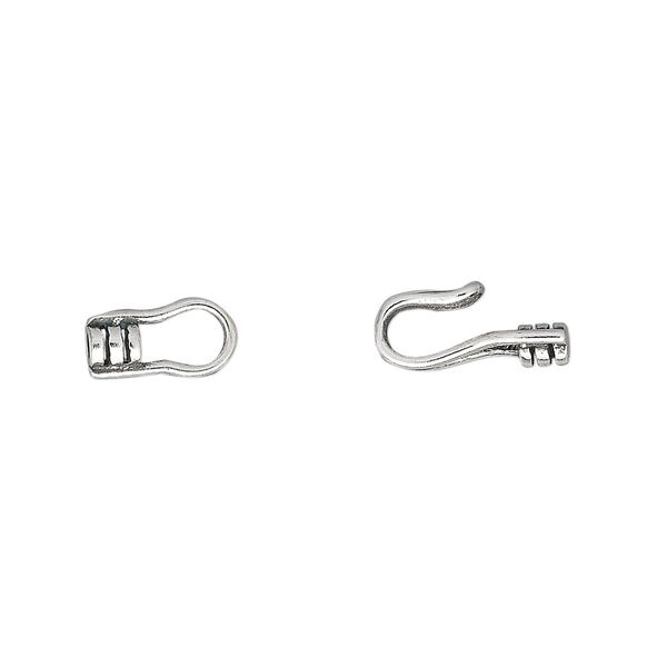 Clasp, hook-and-eye, sterling silver, 16x6mm with crimp ends, 1.5mm inside diameter. Sold individually. image number 0