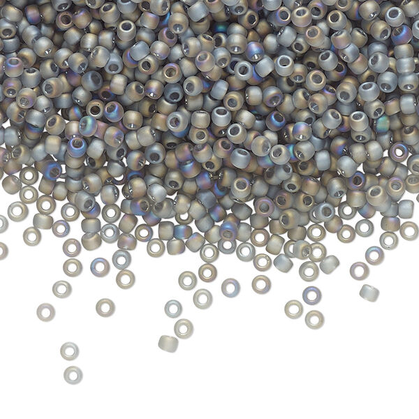 Seed bead, TOHO BEADS®, glass, pkg/50g, #11 round, translucent rainbow frosted grey (TR-11-176BF). image number 0