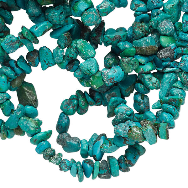 Bead, turquoise (dyed / stabilized), blue, small chip, Mohs hardness 5 to 6. Sold per 36-inch strand. image number 0