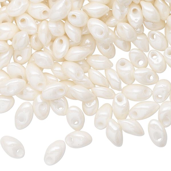 Seed bead, Miyuki, glass, pkg/50g, 7x4mm long magatama, opaque luster cream pearl (LMA-421). image number 0