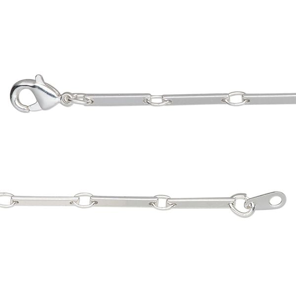 Chain, silver-plated brass, 2mm bar, 18 inches with lobster claw clasp. Sold individually. image number 0