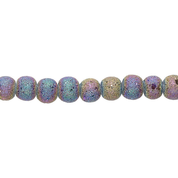 Bead, coated glass, opaque matte rainbow, 5-6mm uneven round. Sold per 15-1/2" to 16" strand. image number 0