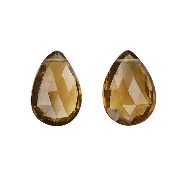 Golden quartz 1pkg2, hand-cut top-drilled faceted puffed teardrop bead 18x13mm image number 0