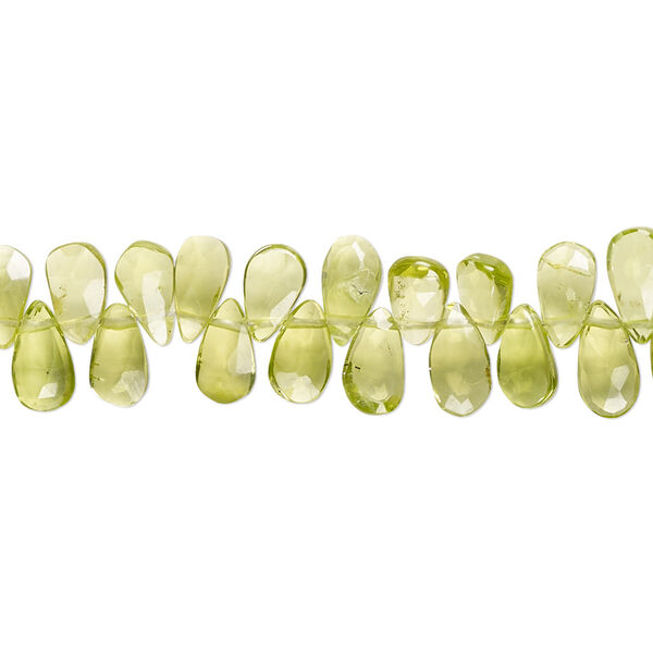 Peridot 1pkg1, hand-cut top-drilled faceted puffed teardrop bead natural 9 inch 7x4mm-8x5mm image number 0