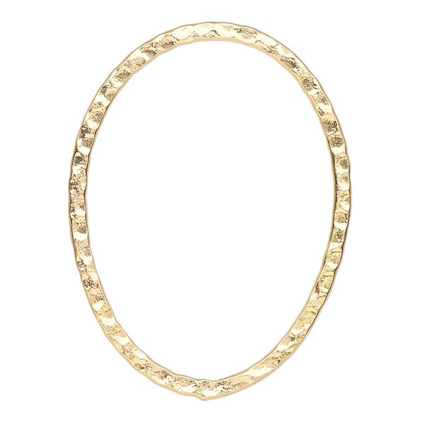 Focal, gold-plated steel, 40x30mm double-sided hammered flat open oval. Sold per pkg of 6. image number 0
