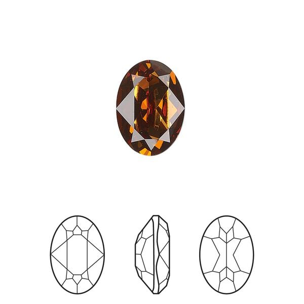 Fancy stone 12pk light amber foil back, Crystal Passions® 14x10mm oval 4120 image number 0