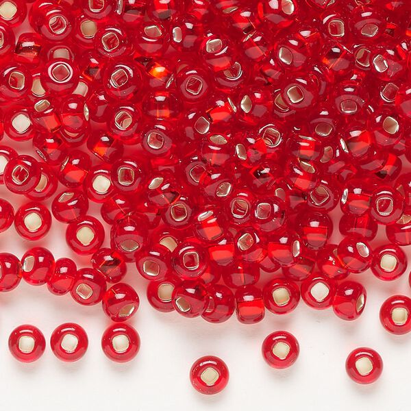 Seed bead, Preciosa Ornela Czech glass, pkg/50g, #6 rocaille, transparent silver-lined red, (97070). image number 0