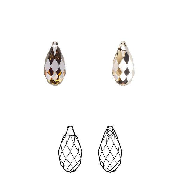 Briolette 2pk light Colorado topaz golden Sahara, Crystal Passions® 11x5.5mm pendant drop 6010 image number 0