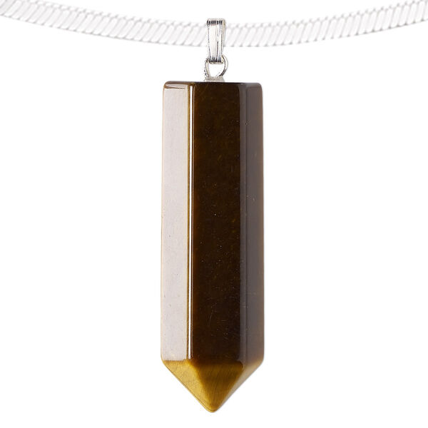 Tigereye / "pewter" (zinc-based alloy) 1pkg1, silver-plated point pendant natural B grade, 43x12mm image number 0