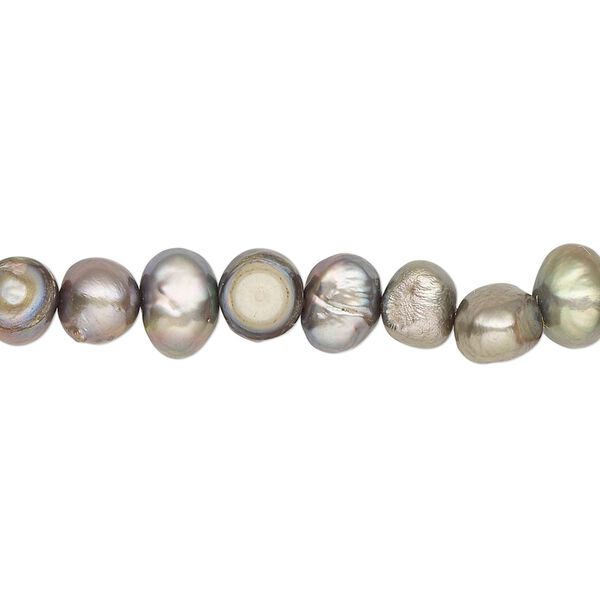 Pearl, cultured freshwater (dyed), gunmetal green, 5-7mm flat-sided potato with 0.4-0.5mm hole, D grade, Mohs hardness 2-1/2 to 4. Sold per 15-inch strand. image number 0
