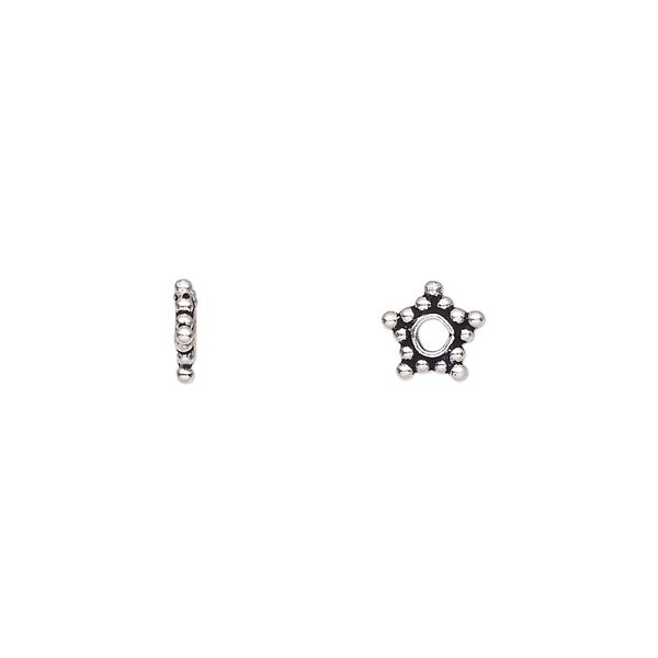 Bead, antiqued sterling silver, 7x1mm beaded star rondelle. Sold per pkg of 2. image number 0