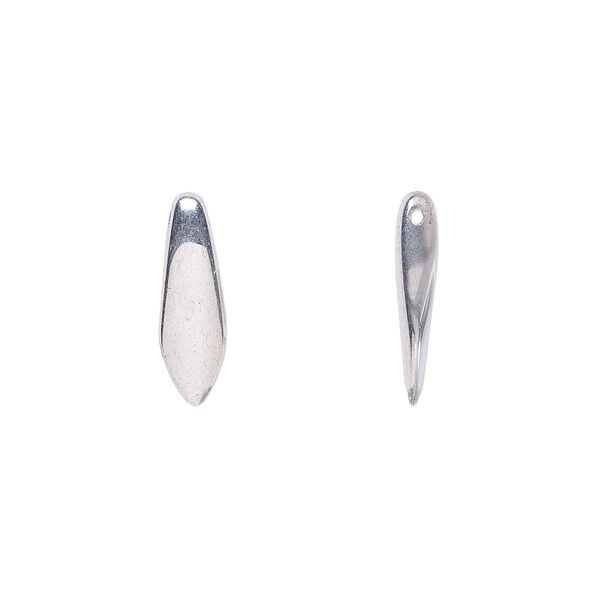 Bead, Czech pressed glass, silver, 15.5x5mm top-drilled dagger. Sold per 15-1/2" to 16" strand, approximately 135-150 beads. image number 0