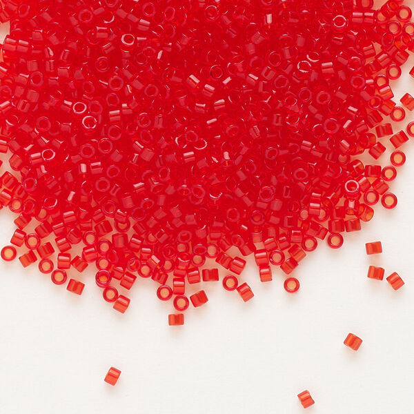 Seed bead, Delica®, glass, pkg/50g, #11 round, transparent red orange (DB-0704). image number 0