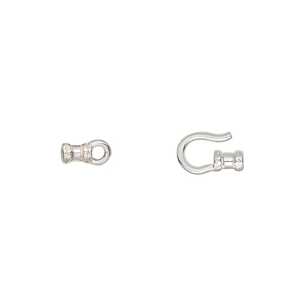 Clasp, JBB Findings, hook-and-eye, sterling silver, 13x6mm with crimp ends, 1.2mm inside diameter. Sold per pkg of 2. image number 0