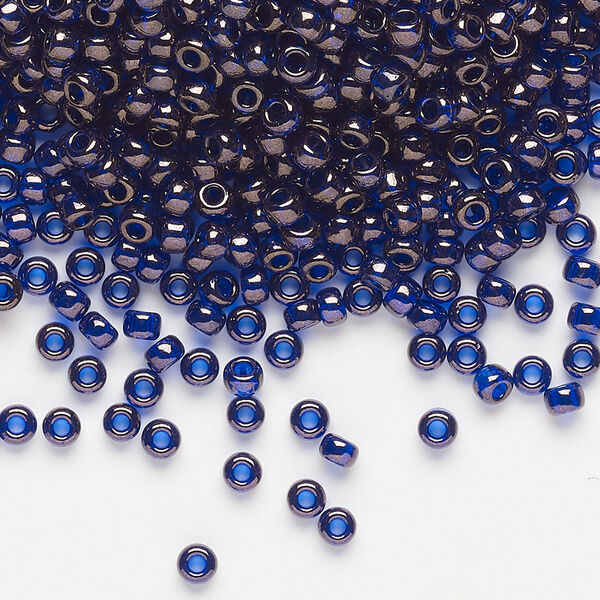 Seed bead, Miyuki, glass, pkg/50g, #8 rocaille, translucent gold luster cobalt (RR-308). image number 0