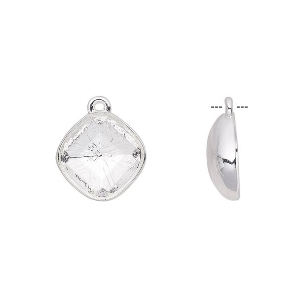 Drop, Almost Instant Jewelry®, silver-plated "pewter" (zinc-based alloy), 14x14mm with 12x12mm cushion setting. Sold individually. image number 0