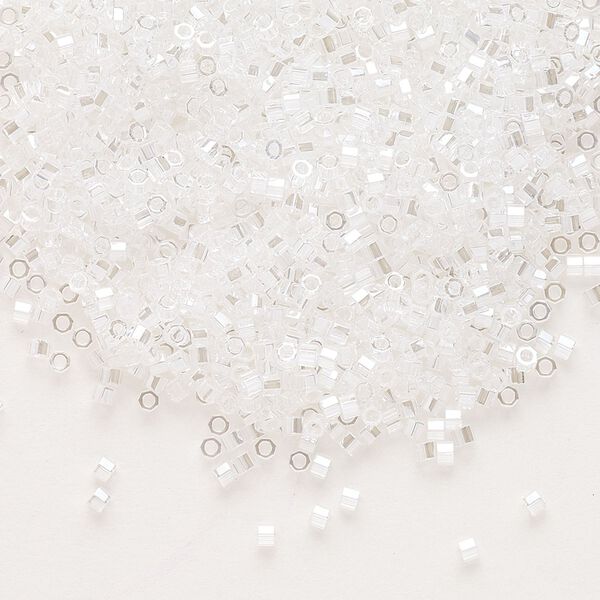 Seed bead, Delica®, glass, pkg/7.5g, #11 cut, translucent luster crystal silver (DBC-0050). image number 0