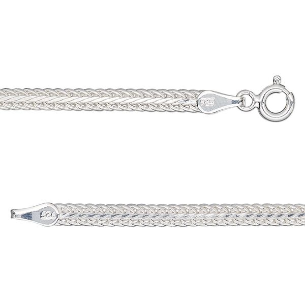 Chain, sterling silver, 3mm hammered foxtail, 18 inches. Sold individually. image number 0