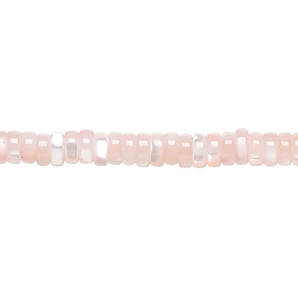 Bead, mother-of-pearl shell (dyed), light pink, 5x2mm heishi, Mohs hardness 3-1/2. Sold per 15-1/2 to 16-inch strand. image number 0