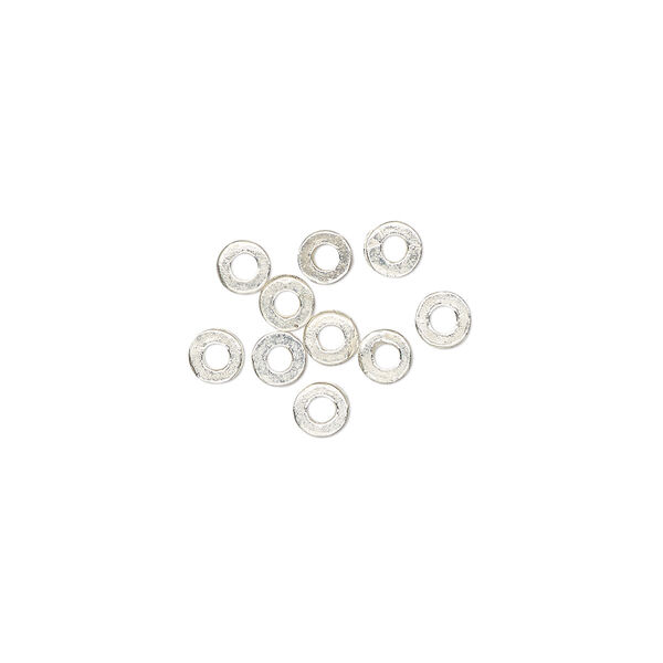 Washer, silver-plated brass, 4x0.7mm flat round blank with 1.5mm hole. Sold per pkg of 10. image number 0