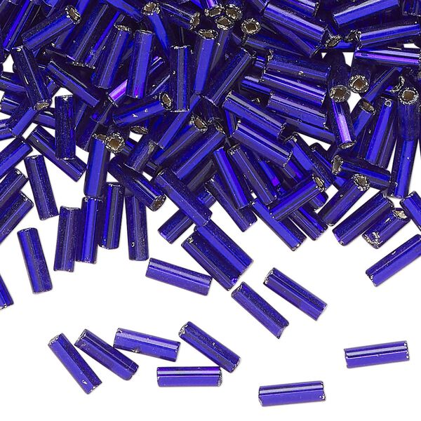 Bugle bead glass 1pk #3 round tube, 50 gram silver-lined opaque cobalt blue image number 0