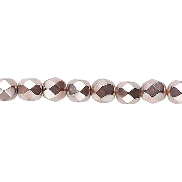 Bead, Czech fire-polished glass, opaque copper carmen, 6mm faceted round. Sold per 15-1/2" to 16" strand. image number 0