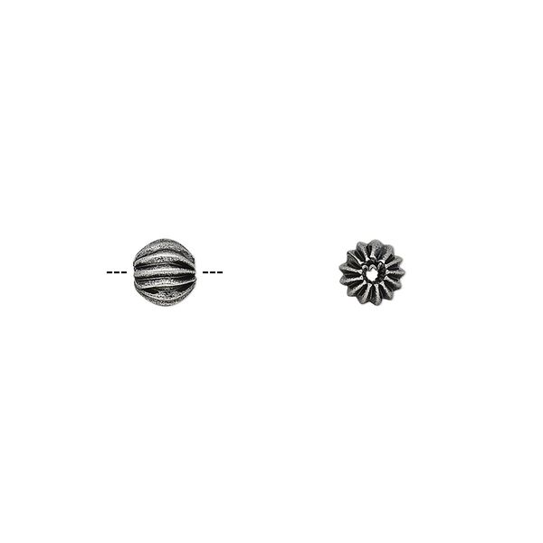 Bead, antique silver-plated brass, 5mm fluted round. Sold per pkg of 20. image number 0