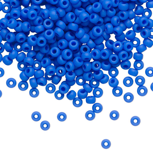 Seed bead, Miyuki, glass, pkg/250g, #8 rocaille, opaque matte cyan blue, (RR-417F). image number 0