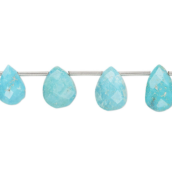 Imperial crown turquoise 1pkg15, hand-cut top-drilled faceted puffed teardrop bead natural B grade, 10x6mm-12x8mm image number 0