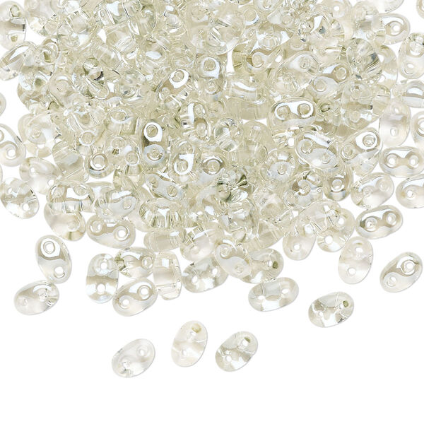 Seed bead, Preciosa Twin™ Czech glass, pkg/50g, 5x2.5mm oval, transparent viridian clear, (20203). image number 0