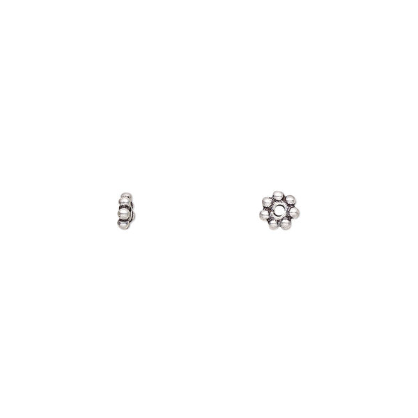 Bead, antiqued sterling silver, 4x1mm beaded rondelle. Sold per pkg of 10. image number 0