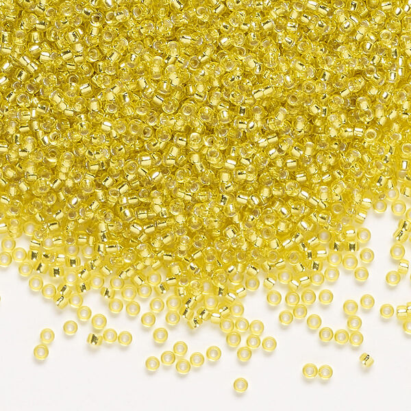 Seed bead, Miyuki, glass, pkg/35g, #15 rocaille, transparent silver-lined yellow (RR-6). image number 0