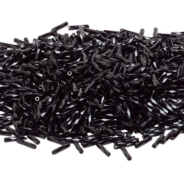 Bead, Miyuki, bugle bead, glass, pkg/50 g, 9x2mm center-drilled twisted, opaque black, (TW-401). image number 0