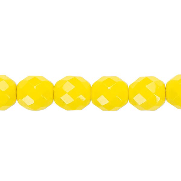 Bead, Czech fire-polished glass, opaque yellow, 10mm faceted round. Sold per pkg of 600 (1/2 mass). image number 0