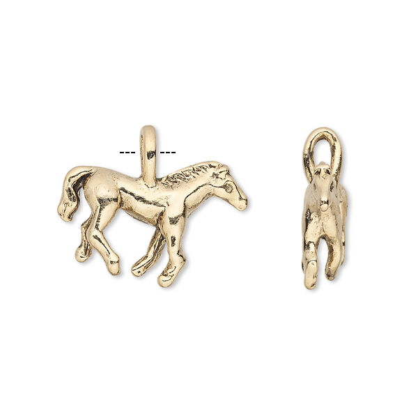 Charm, antique gold-plated pewter (tin-based alloy), 20x13mm horse. Sold per pkg of 4. image number 0