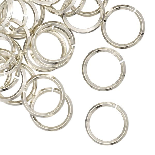 Jump ring, copper / zinc / nickel, nickel silver, 12mm hand-cut round diamond wire, 9.2mm inside diameter, 16 gauge. Sold per pkg of 50. image number 0