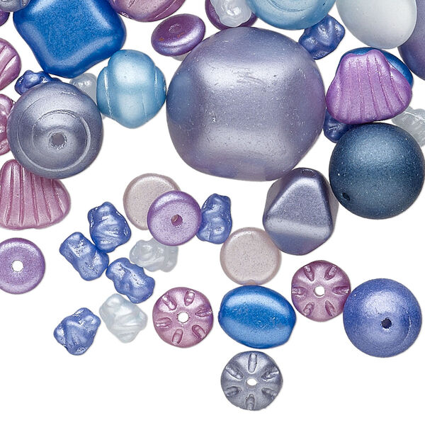 Bead mix, Preciosa, Czech glass, matte metallic multicolored, 3x2mm-16x16mm mixed shape. Sold per 1/4 pound pkg, approximately 120-170 beads. image number 0