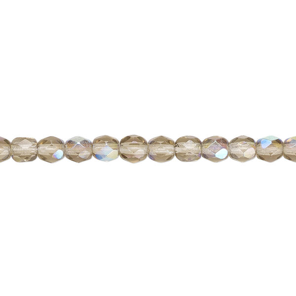 Bead, Czech fire-polished glass, smoke AB, 4mm faceted round. Sold per pkg of 1,200 (1 mass). image number 0