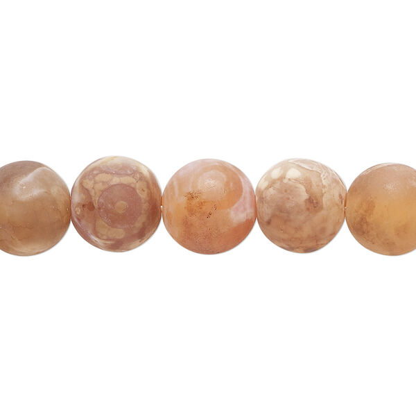 Bead, brown fire crackle agate (dyed/heated), brown / white / tan, matte, 9.5-10mm round, B grade, Mohs hardness 6-1/2 to 7. Sold per 16-inch strand. image number 0