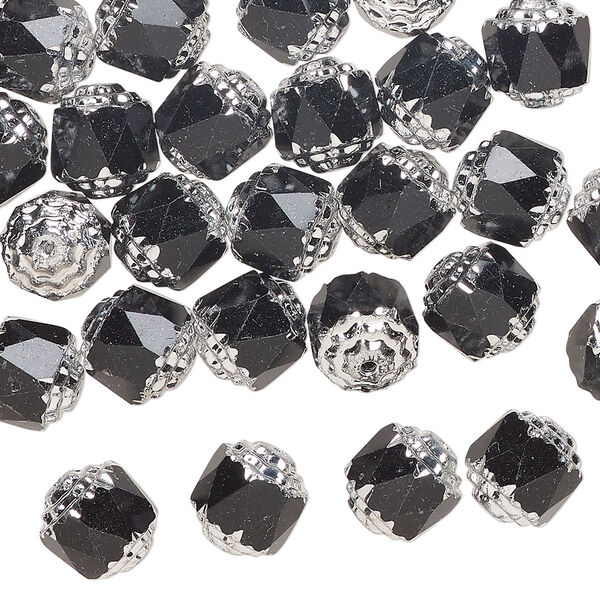 Czech pressed glass 1pkg50, cathedral bead jet / metallic silver 8mm image number 0