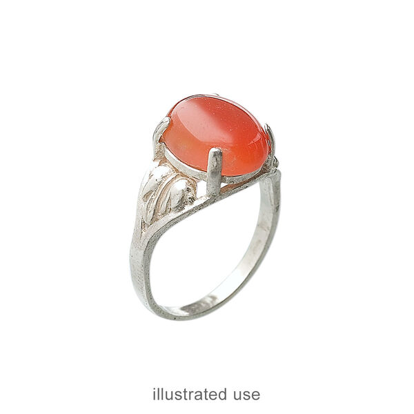 Ring, Sure-Set™, sterling silver, two-leaf band with 12x10mm 4-prong oval setting, size 7. Sold individually. image number 1