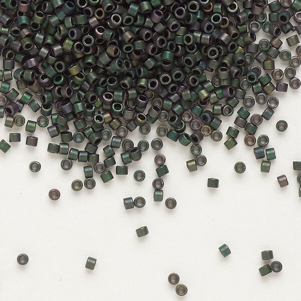 Seed bead, Delica®, glass, pkg/7.5g, #11 round, opaque matte metallic iris dark green (DB-0327). image number 0
